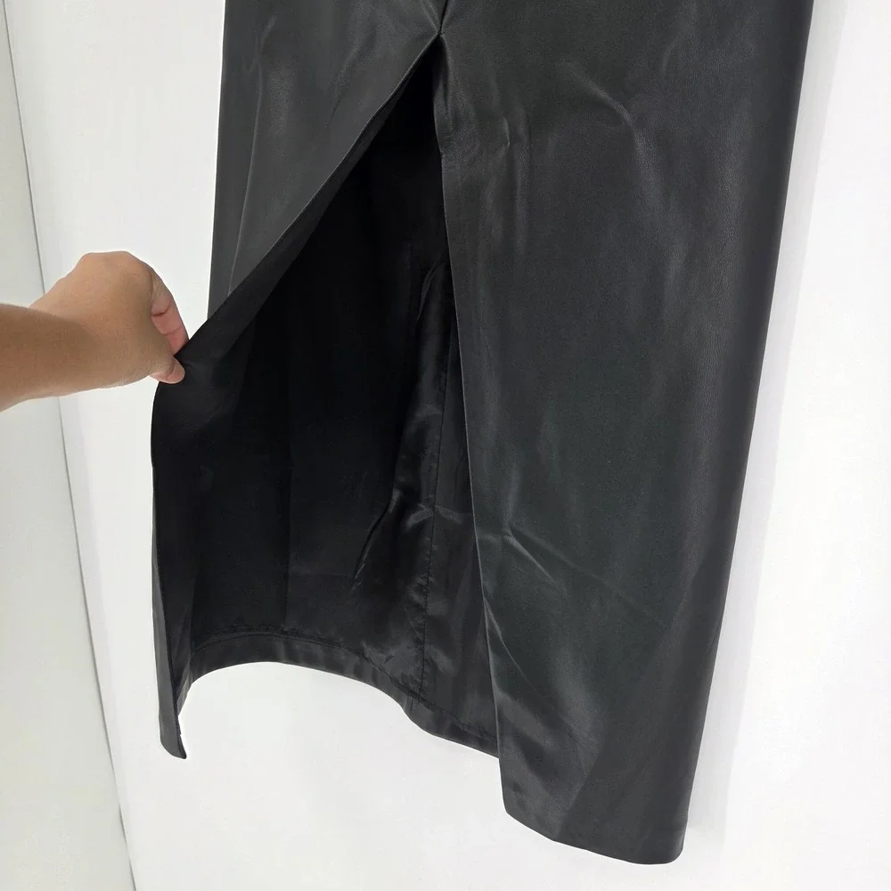 Mango Knotted Faux Leather Maxi Skirt Small Minimalist Winter Whimsigoth Black